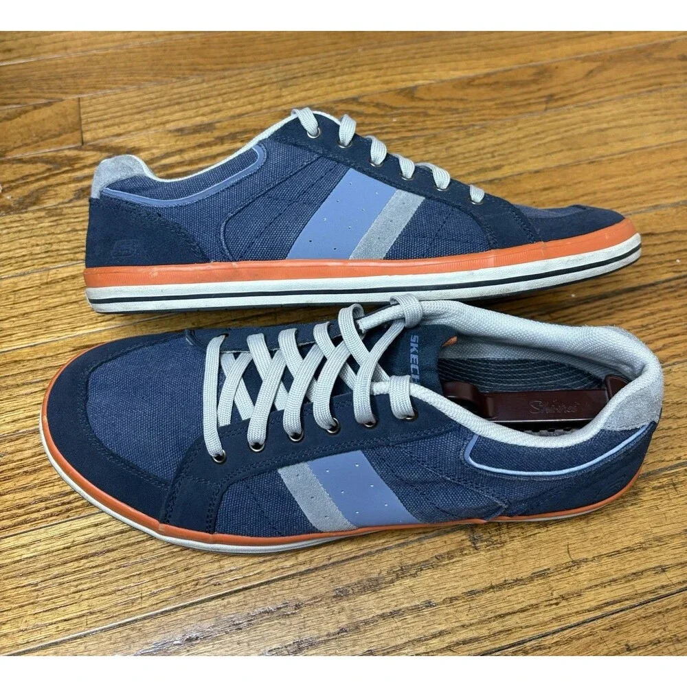 Skechers Sneakers Mens 13 Navy Orange Canvas Lace Up Shoes Relaxed Fit